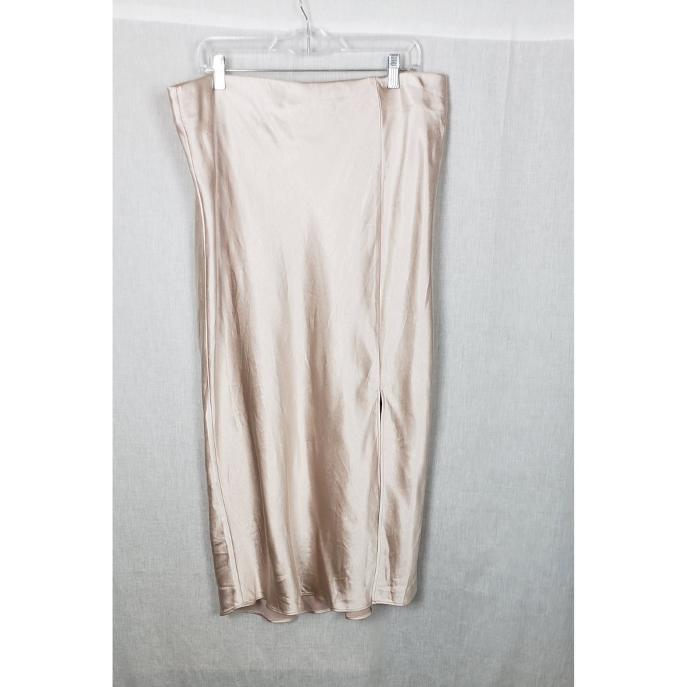 Skies Are Blue Champagne Satin Midi Skirt Side Slit XXL Pink Blush Glam Chic